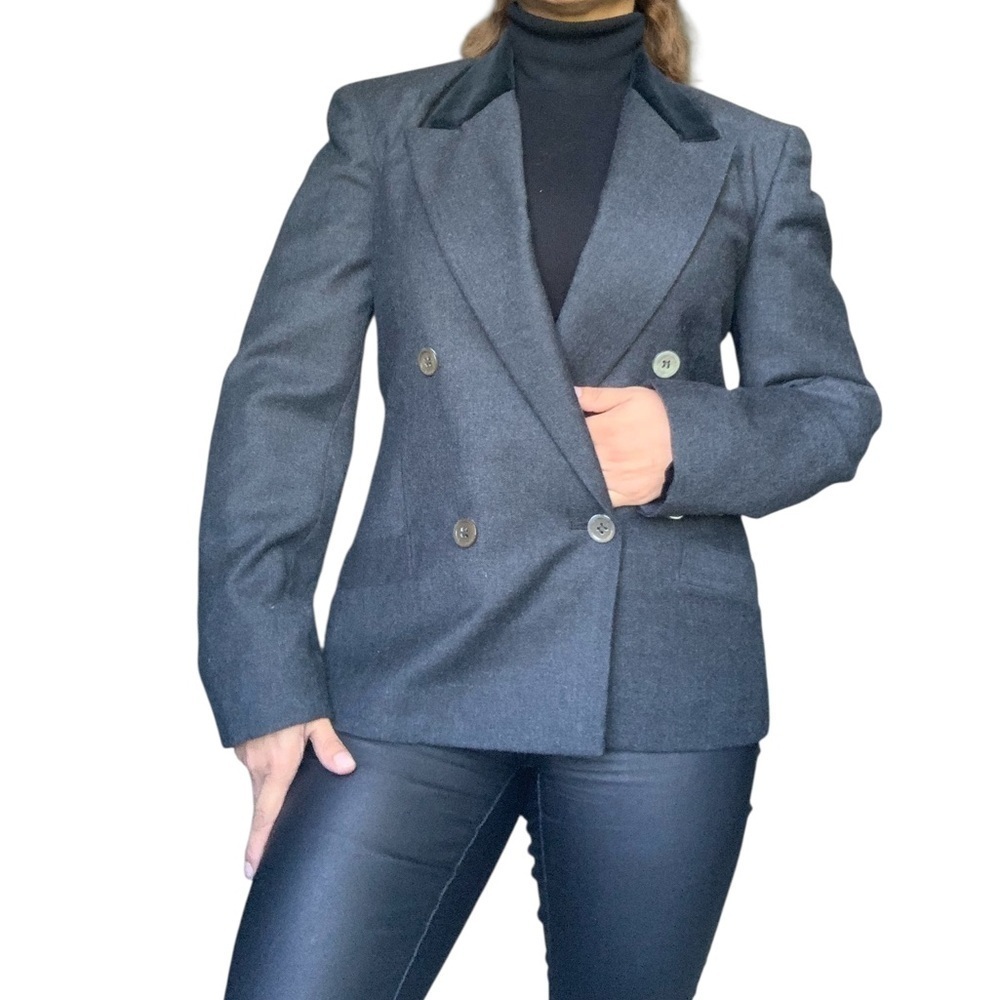 Jones New York - Wool- Charcoal Double-Breasted Blazer 6